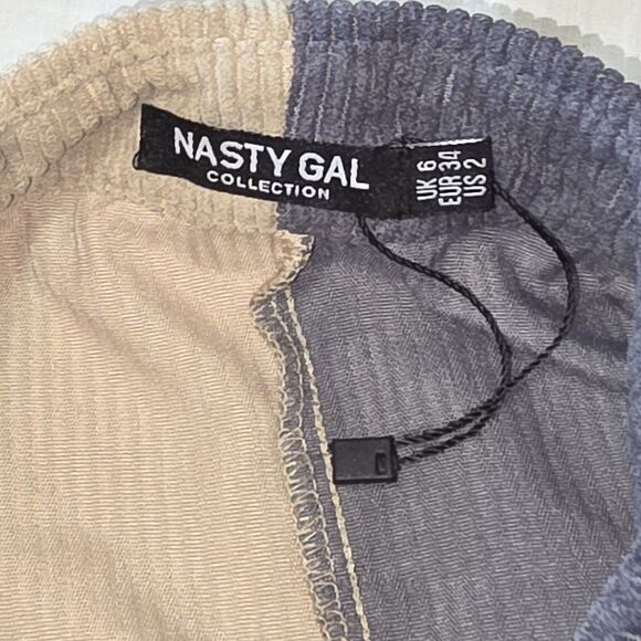 Nasty Gal Womens Sz 4 Button Up Corduroy Color Block Shirt Dress Tunic - Picture 2 of 5